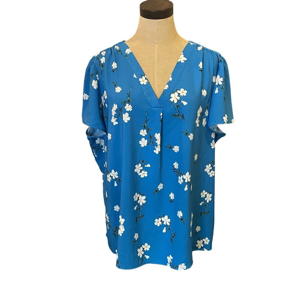 HILARY RADLEY Blue floral Top size XXL 2XL